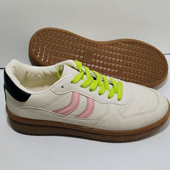 NEW Nicole Miller Sneakers Skate Shoes Women 10M White Pink Retro - Picture 1 of 9